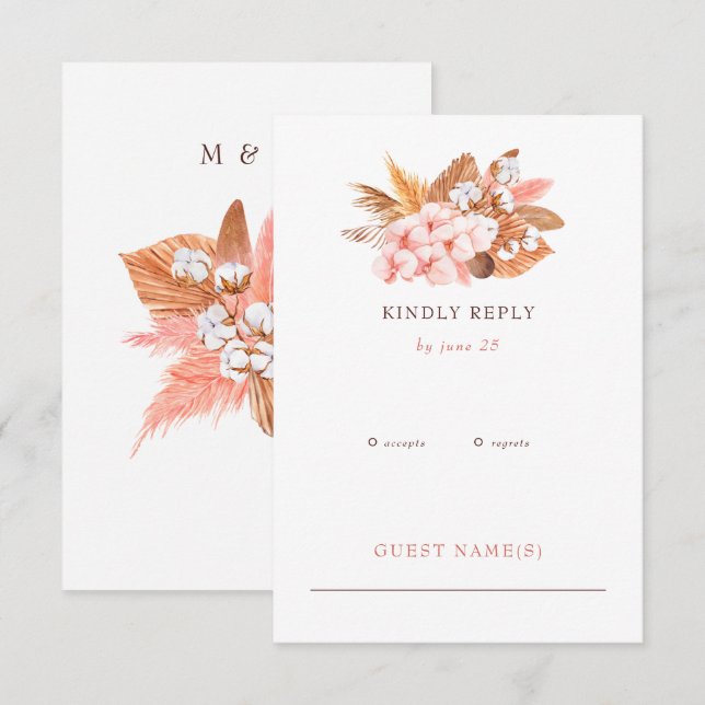 Rustic Boho Pampas Orchids Cotton  Bröllop OSA Kort (Fram/baksida)
