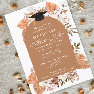 Rustic Boho Pampas Torkade Handflatan Studenten Inbjudningar