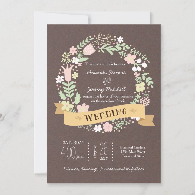 Rustic Boho Pastel Flower WAN Bröllop Inbjudningar (Framsida)