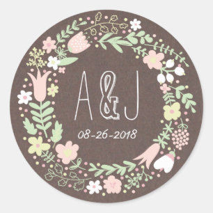 Rustic Boho Pastel Flower WAN Bröllop Runt Klistermärke