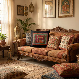 Rustic Boho Pattern Geometrical floral Kudde