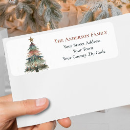 Rustic Boho Peach Grönt Julgran Ornaments Returadress Etikett