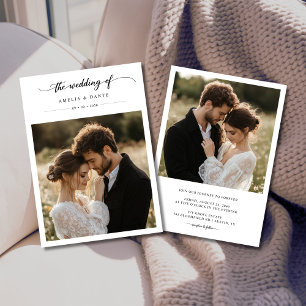 Rustic Boho Photo Black Stollig Calligraphy Bröllo Inbjudningar