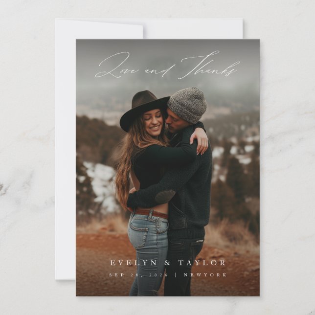 Rustic Boho Photo Wedding Thank You Card W Note Tack Kort (Framsida)