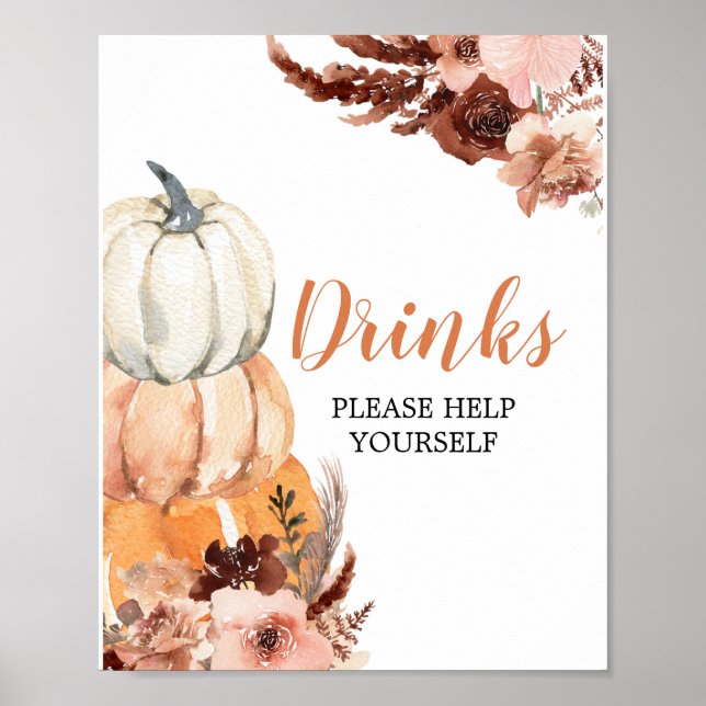 Rustic Boho Pumpkin Baby Shower Drinks Poster (Framsidan)