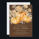 Rustic Boho Pumpkin Fall Foliage, 21:a födelsedage Inbjudningar<br><div class="desc">Pumpor av orange med elegant vattenfärg kapslas i en mängd olika fallblad och blommor. En mörk,  rik brun bakgrund ramar till perfektion. Perfekt för en höst firande.</div>
