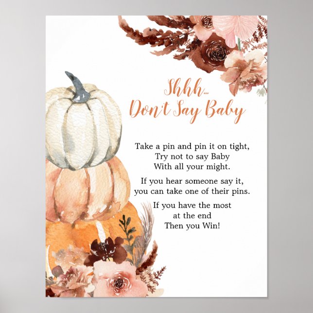 Rustic Boho Pumpkin Säg inte Baby Games-skylt Poster (Framsidan)