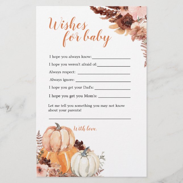 Rustic Boho Pumpkin Shower Önskemål för Baby (Framsida)