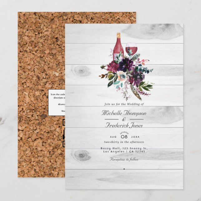 Rustic Boho QR-koden OSA Vin Tast Bröllop Inbjudningar (Fram/baksida)