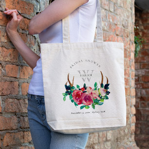 Rustic Boho Red Blommigt Stag Antlers Möhippa Tygkasse
