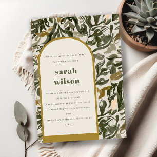 Rustic Boho Retro Arch Grönt Botanical Birthday Inbjudningar