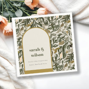 Rustic Boho Retro Arch Grönt Botanical Bröllop Pappersservett