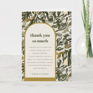 Rustic Boho Retro Arch Grönt Botanical Bröllop Tack Kort