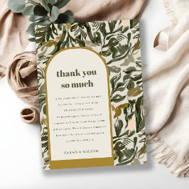 Rustic Boho Retro Arch Grönt Botanical Bröllop Tack Kort