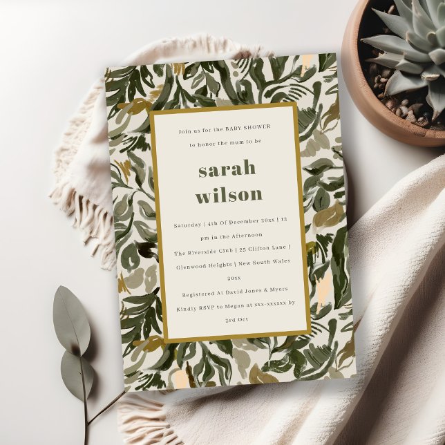 Rustic Boho Retro Grönt Botanical Baby Shower Inbjudningar (Skapare uppladdad)