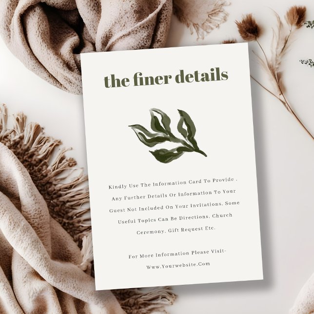 Rustic Boho Retro Grönt Botanical Bröllop Detail Tilläggskort (Skapare uppladdad)