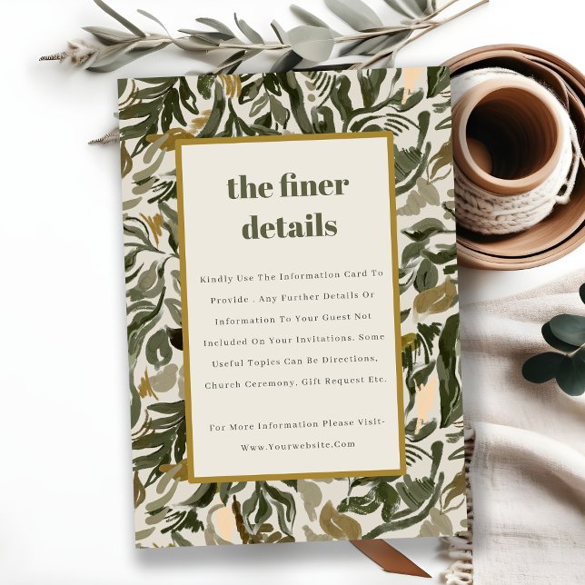 Rustic Boho Retro Grönt Botanical Bröllop Detail Tilläggskort (Skapare uppladdad)