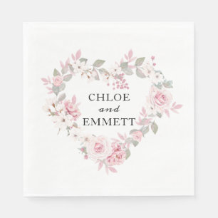 Rustic Boho Rosa Blommigt Botaniskt hjärta Pappersservett