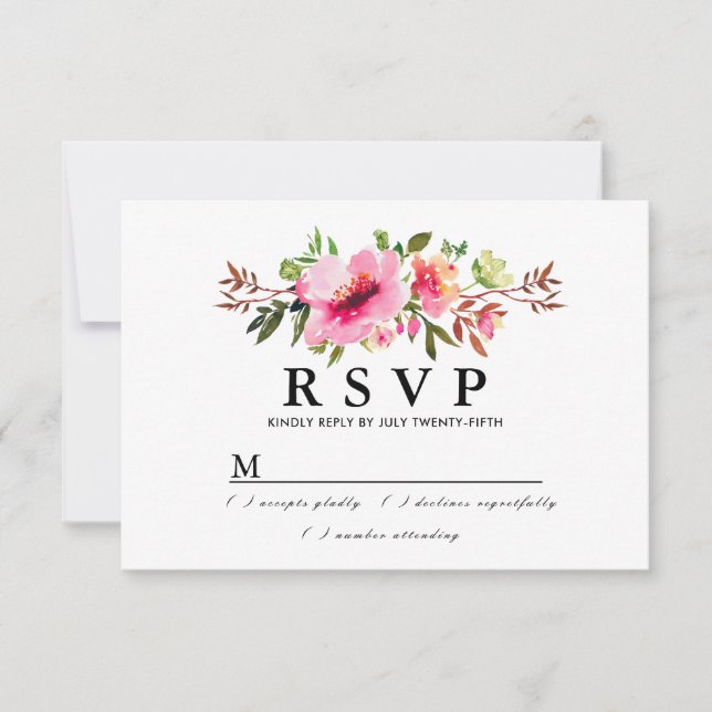 Rustic Boho Rosa Blommigt Bröllop OSA Card (Framsida)