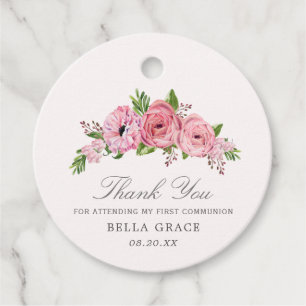 Rustic Boho Rosa Blommigt First Communion Tack Gåvor Etiketter
