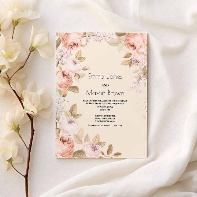 Rustic boho rosa coral ivory blommigt Tema Bröllop Inbjudningar (Rustic boho pink coral ivory floral theme Wedding )