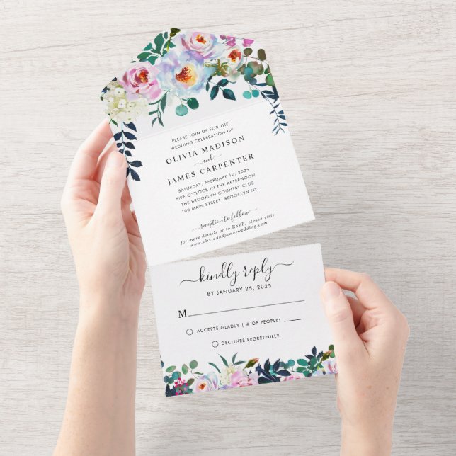 Rustic Boho  Rosa Dusty Blue Blommigt Bröllop (Avrivbar del)