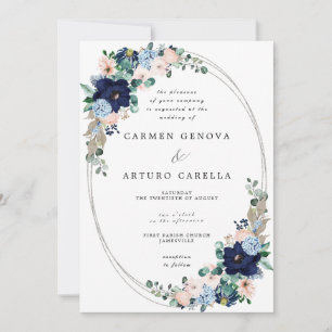 Rustic Boho  Rosa Dusty Blue Blommigt Bröllop I Inbjudningar