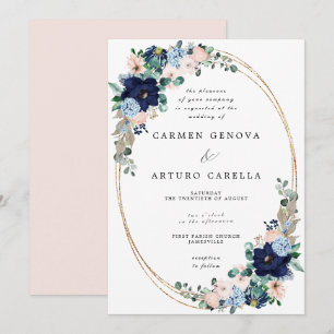 Rustic Boho Rosa Dusty Blue Blommigt Bröllop I Inbjudningar