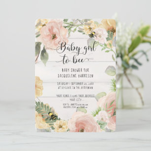 Rustic BOHO Rosa Flowers Mamma till Bee Shower Inbjudningar