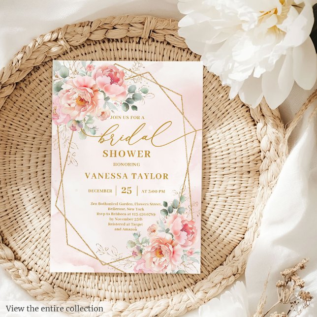 Rustic Boho  Rosa Guld Glitter Möhippa Inbjudningar (Rustic Boho Blush Pink Gold Glitter Bridal Shower Invitation)