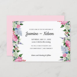 Rustic Boho Rosa lilac blommigt bröllop Inbjudningar