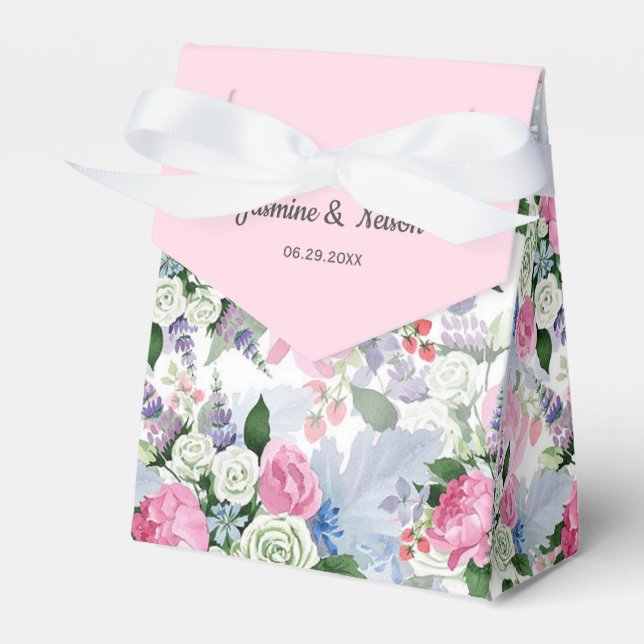 Rustic boho rosa lilach vattenfärgsblomma bröllop presentaskar (Framsidan Sidan)