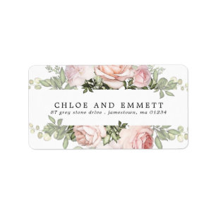 Rustic Boho Rosa ros Blommigt Adress Adressetikett