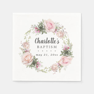 Rustic Boho Rosa ros Blommigt Baptism Pappersservett