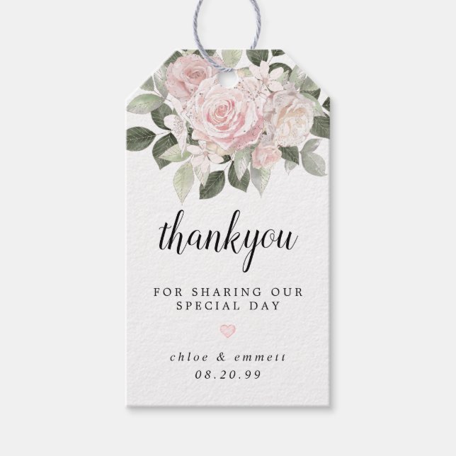 Rustic Boho  Rosa ros Blommigt Bröllop Presentetikett (Framsidan)