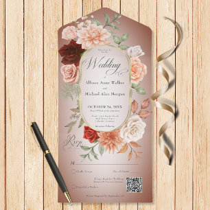 Rustic Boho Rust & Peach Blommigt Oval Rust QR-kod