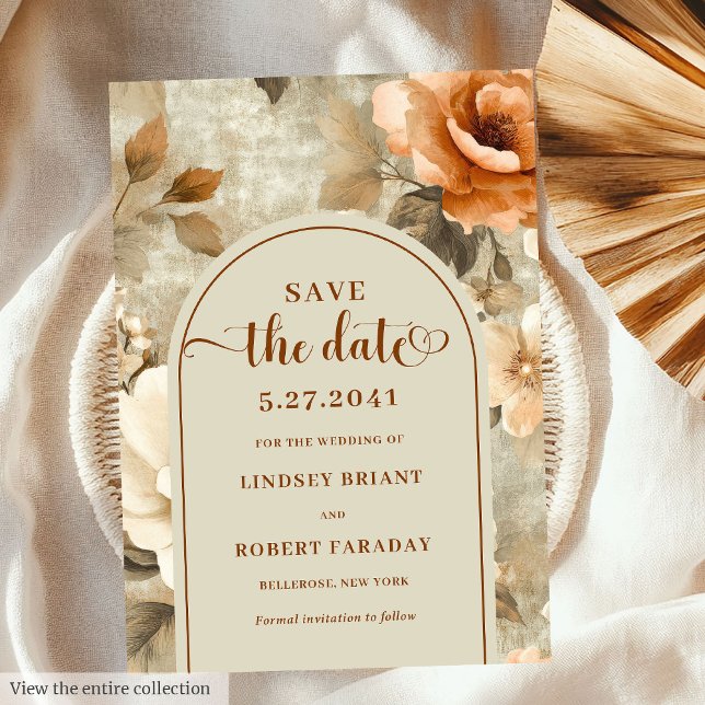 Rustic Boho Rusty Ivory Sage Floral Save The Date Inbjudningar (Rustic Boho Rusty Ivory Sage Floral Save The Date)