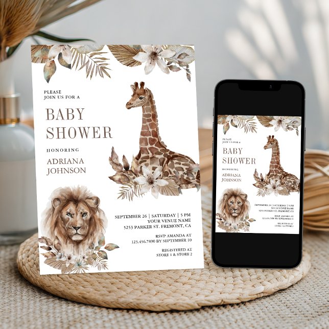 Rustic Boho Safari Lion and Giraffe Baby Shower Inbjudningar (Skapare uppladdad)