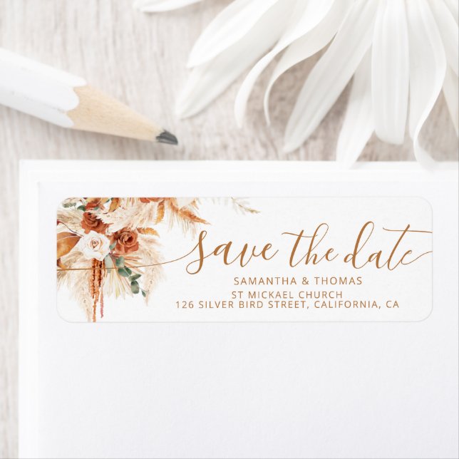 Rustic Boho Save Date Bröllop Returadress Etikett (Insitu)
