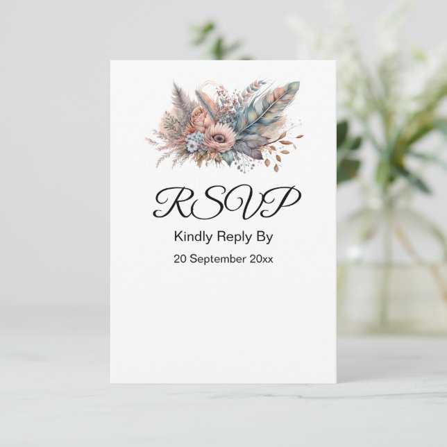 Rustic Boho Silver & Rosa Blommigt OSA Kort (Stående Fram)