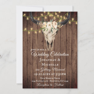 Rustic Boho Skull och Ljus på Wood Bröllop Inbjudningar