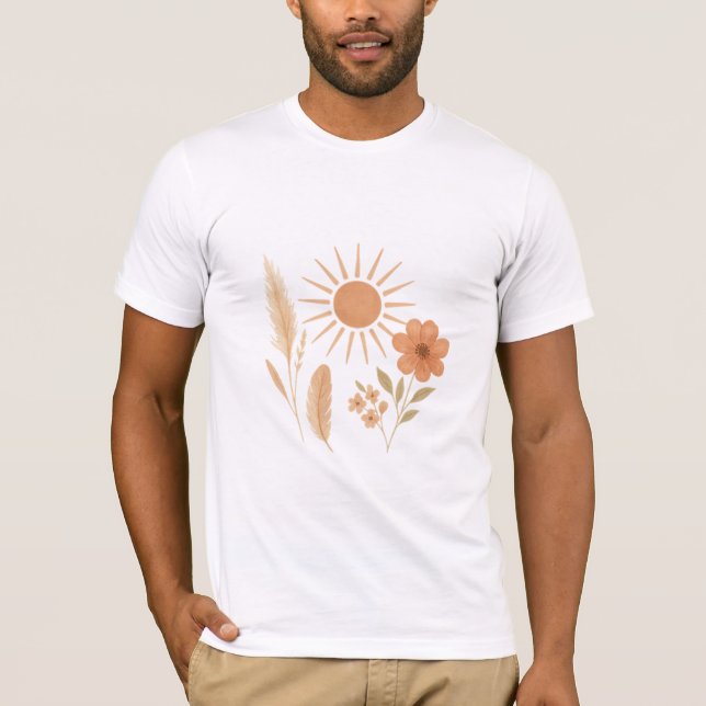 Rustic Boho Sol & Pampas Design | Bohemisk Blommig T Shirt (Framsida)