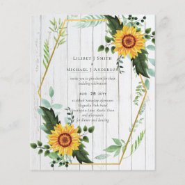 Rustic BOHO Solblommor Greenery Bröllop Flygblad