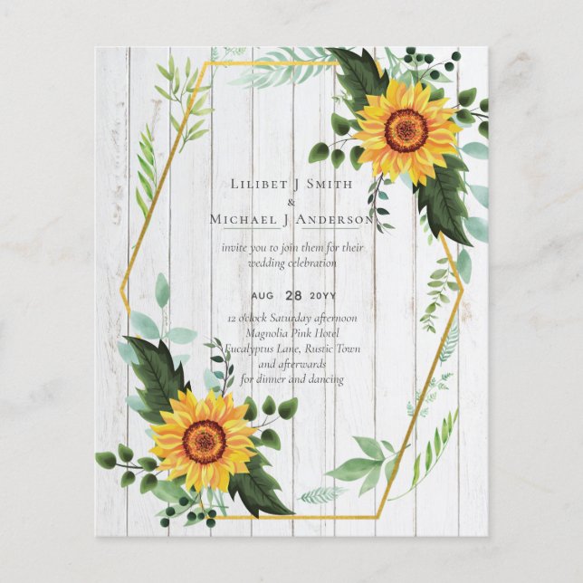 Rustic BOHO Solblommor Greenery Bröllop Flygblad (Framsidan)