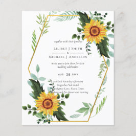 Rustic BOHO Solblommor Greenery Bröllop Flygblad
