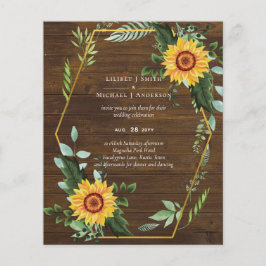 Rustic BOHO Solblommor Greenery Bröllop Flygblad