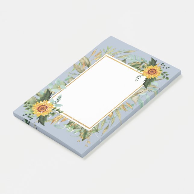 Rustic BOHO Solblommor Greenery Bröllop Post-it Block (Vinklad)