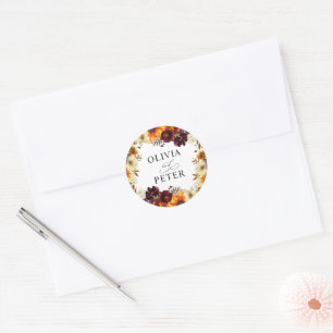 Rustic Boho Solros Burgundy Blommigt Fall Wedding Runt Klistermärke