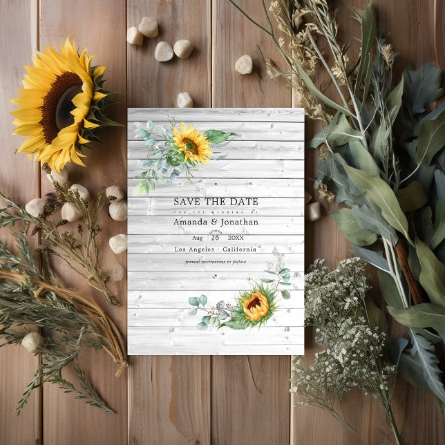 Rustic Boho Solros Eucalyptus Bröllop Photo Spara Datumet (Rustic Boho Wedding)