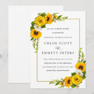 Rustic Boho Solros Gult Sommar Blommigt Bröllop Inbjudningar